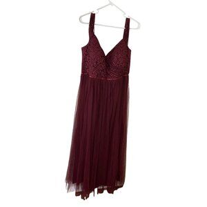 Jenny Yoo Women's Burgundy Mesh Maxi Dress - 16